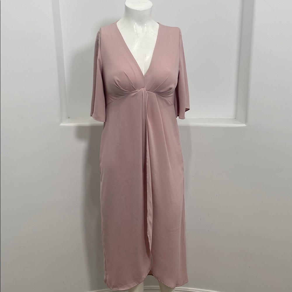 Blush Pink V-Neck Midi Dress - Picture 1 of 7